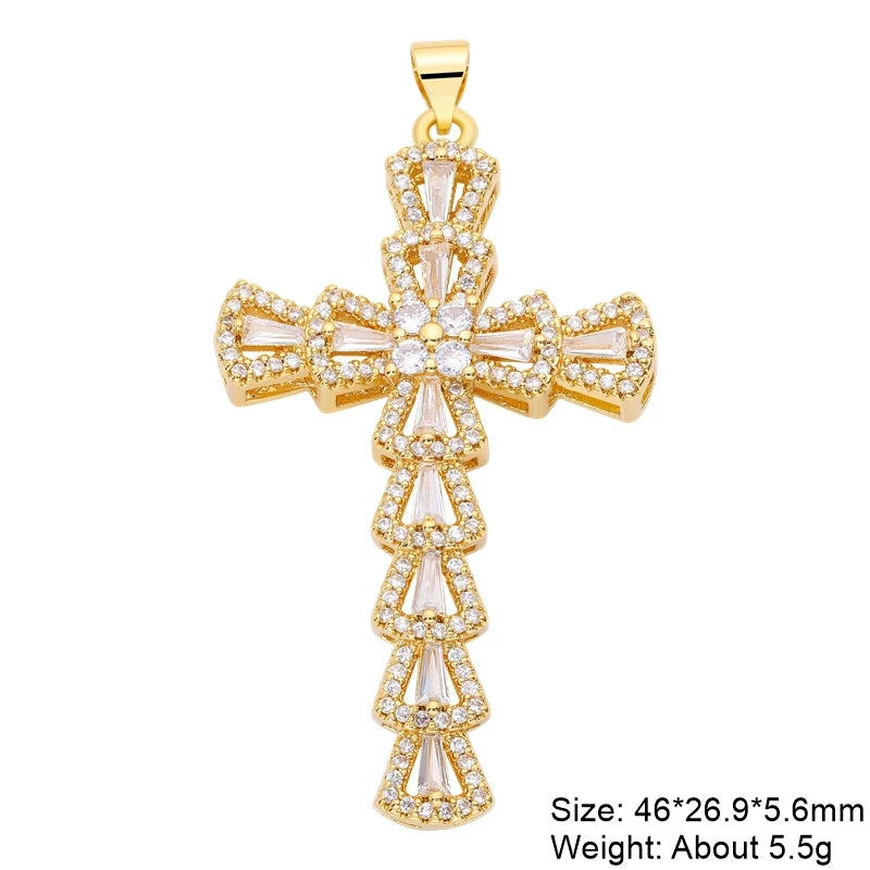Juya Handmade 18K Real Gold Plated Cubic Zirconia Christian Cross Charms For DIY Rosary Religious Pendant Jewelry Making - Blessings is Here