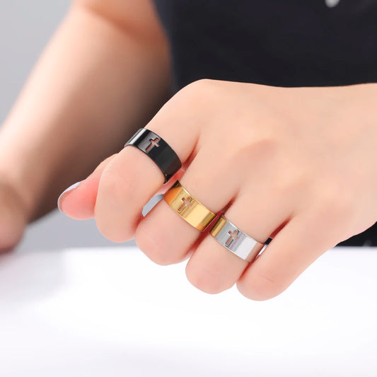 Stainless Steel Unisex Bible Verse Hollow Cross Ring