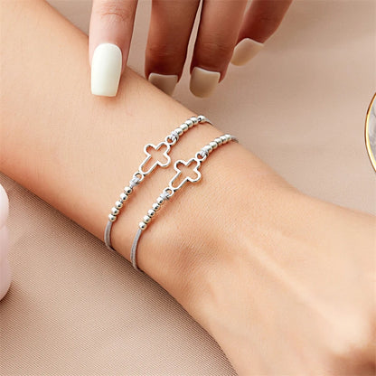 2Pcs/Set New Simple Cross Braided Bracelet for Women Men Handmade Adjustable Friendship Couple Bracelet Christian Prayer Jewelry