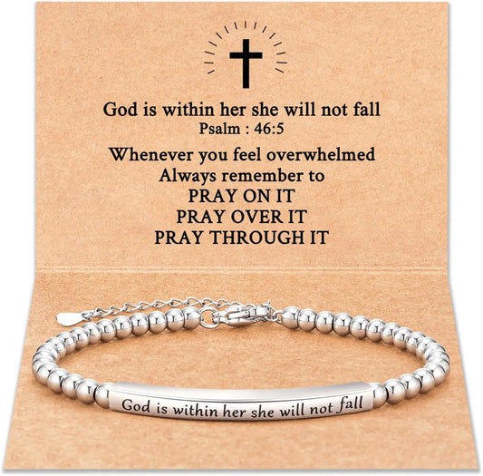 Christian Bracelet for Women God Is Within Her She Will Not Fall | Bible Verse Jewelry | Inspirational Religious Gift for Her | Faith Gift
