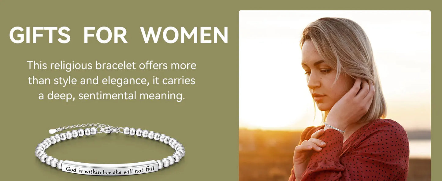Christian Bracelet for Women God Is Within Her She Will Not Fall | Bible Verse Jewelry | Inspirational Religious Gift for Her | Faith Gift