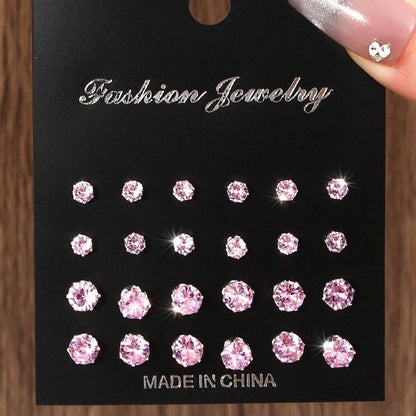 12-Pair Zirconia Stud Earring Set