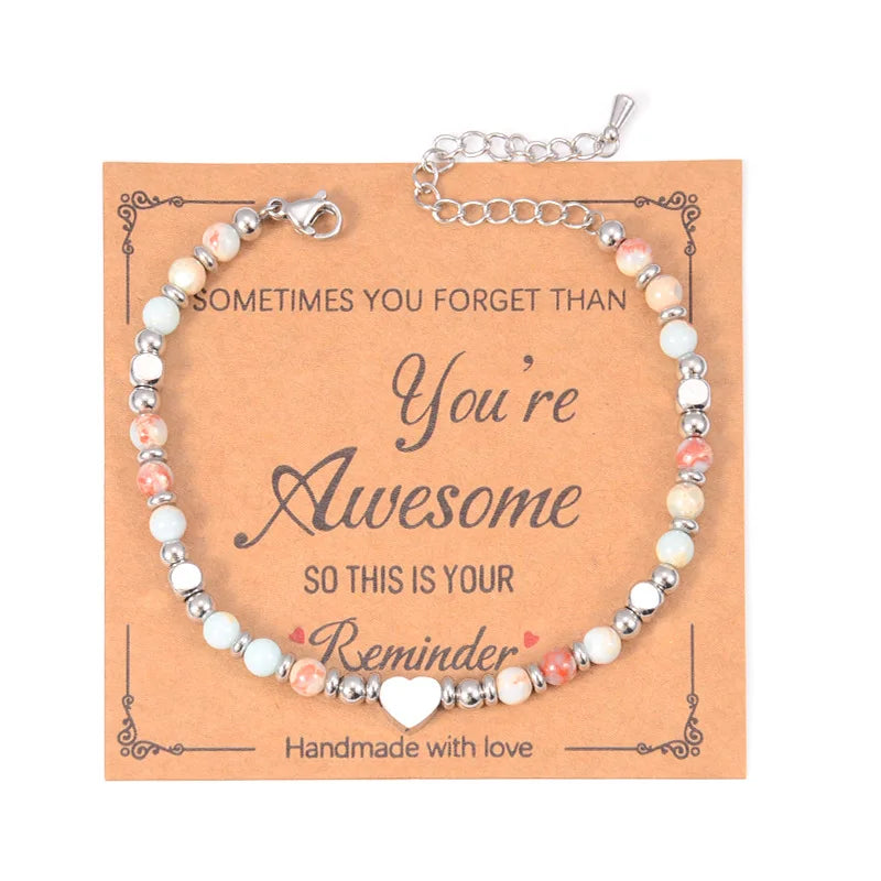 Faith Heart Natural Stone Bracelet for Women – Christian Gift, Adjustable Beaded Bracelet, Meaningful Jewelry Gift for Mom, Daughter, Friend - 1 piece