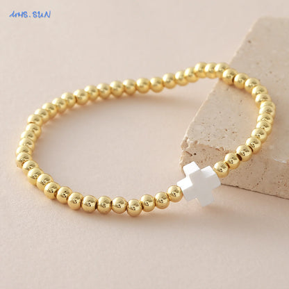 Gold Beaded Cross Bracelet, Christian Bracelet for Women and Men, Faith Jewelry, Inspirational Religious Gift