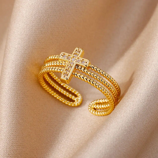 Luxury Zircon Cross Ring for Women