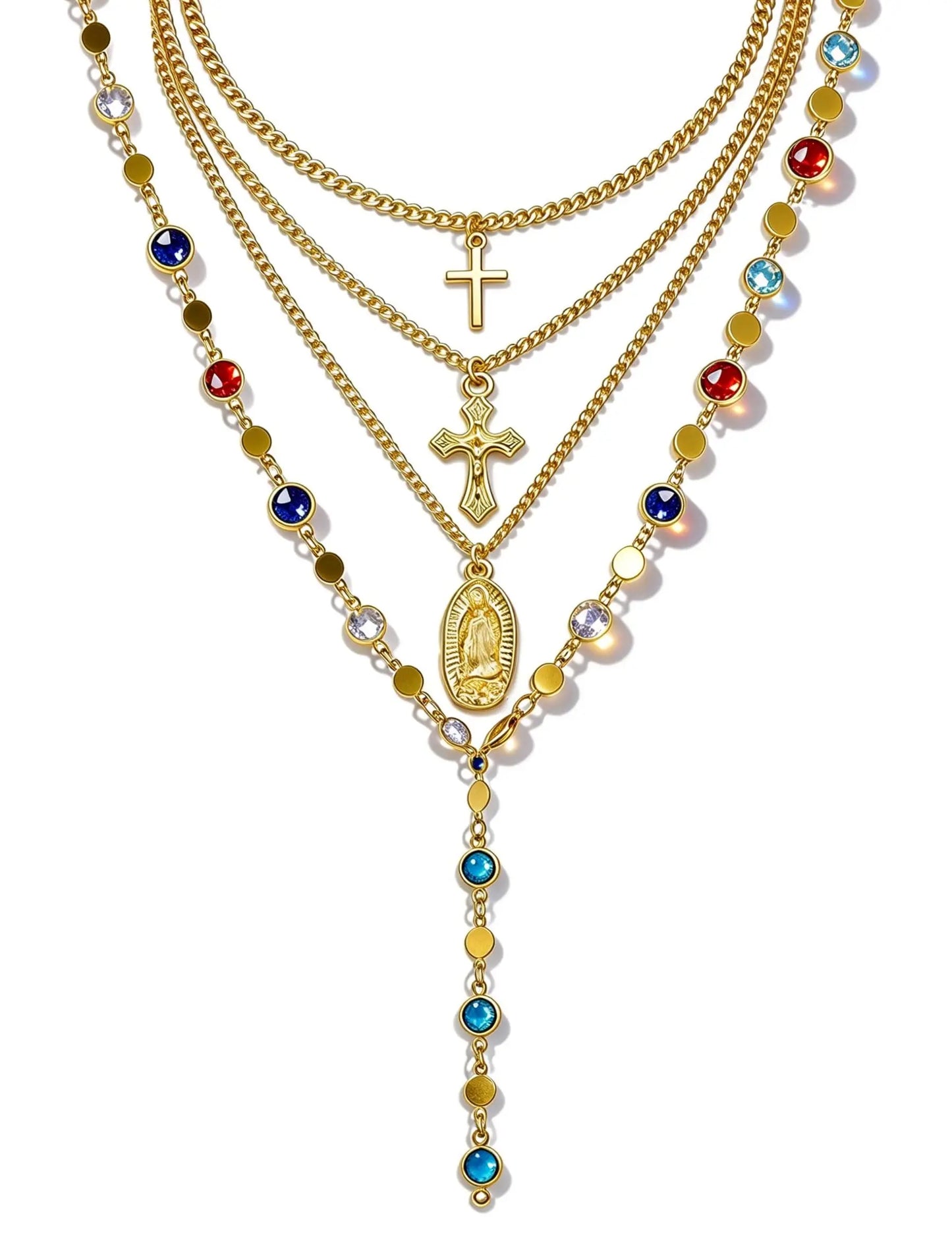 Layered Cross Necklaces for Women Trendy, Bohemian Bead Pearl Y Long Pendant Necklace Set, Vintage Rosary Necklace Adjustable