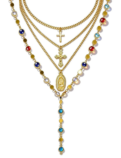 Layered Cross Necklaces for Women Trendy, Bohemian Bead Pearl Y Long Pendant Necklace Set, Vintage Rosary Necklace Adjustable