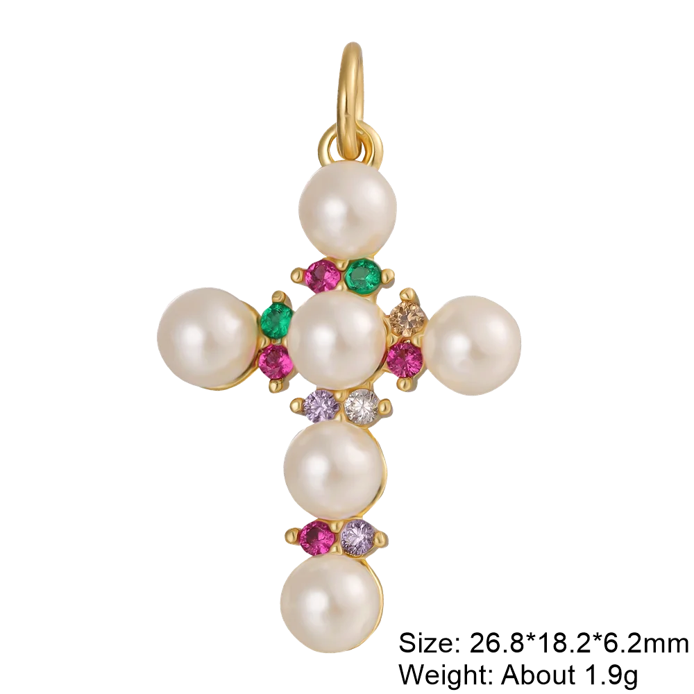 Juya Handmade 18K Real Gold Plated Cubic Zirconia Christian Cross Charms For DIY Rosary Religious Pendant Jewelry Making - Blessings is Here