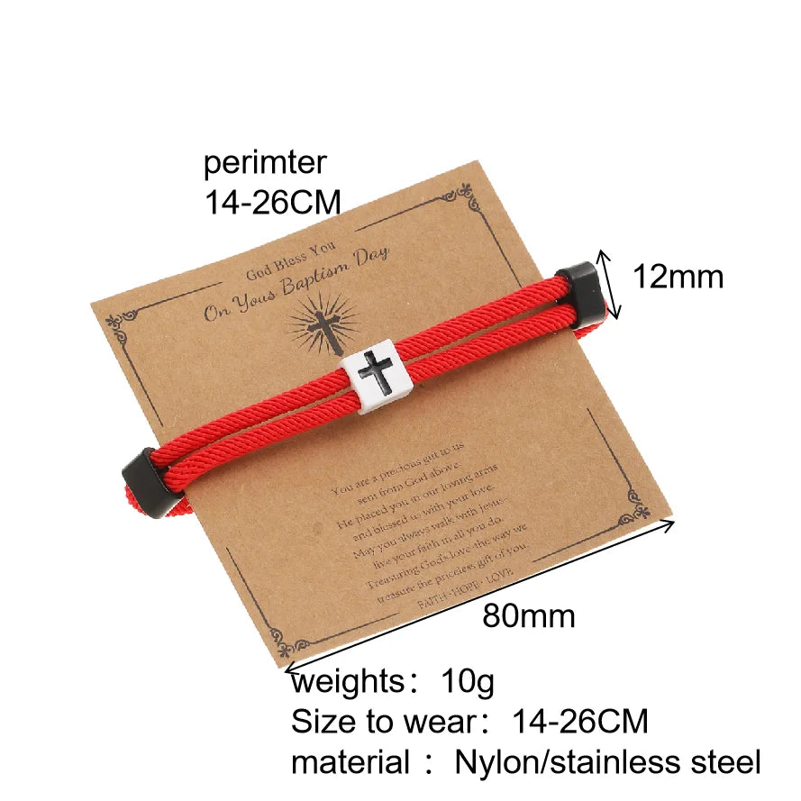 Braided Cross Bracelet for Men And Women Adjustable Hand Rope with Metal Knot Christian Baptism Gifts Christian Jewelry - Blessings is Here