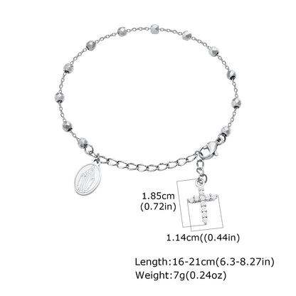 Stainless Steel Cubic Zirconia Cross Rosary Bracelet