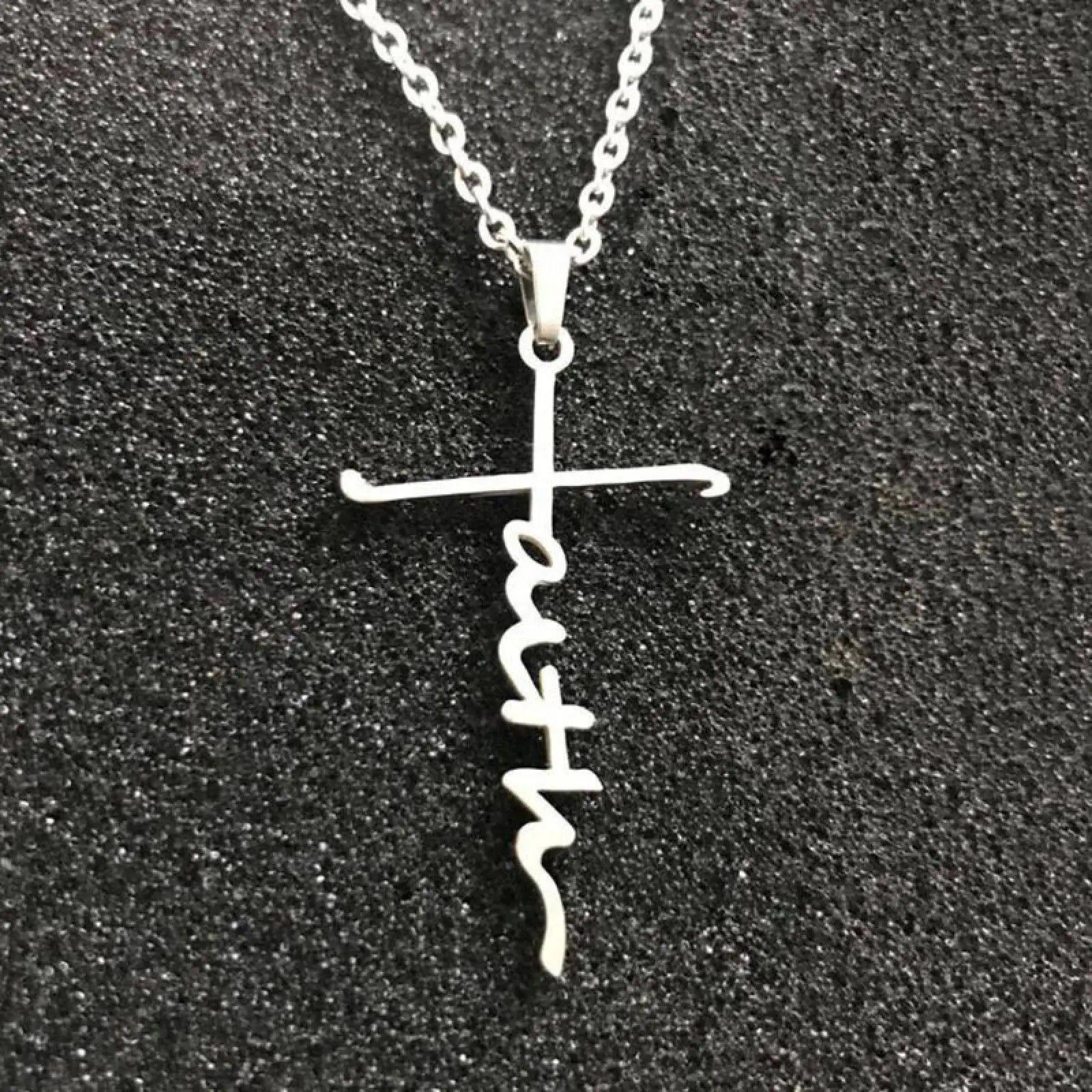 Faith Letter Cross Pendant Necklace for Women Men Christian Stainless Steel Jewelry Gifts - Blessings is Here