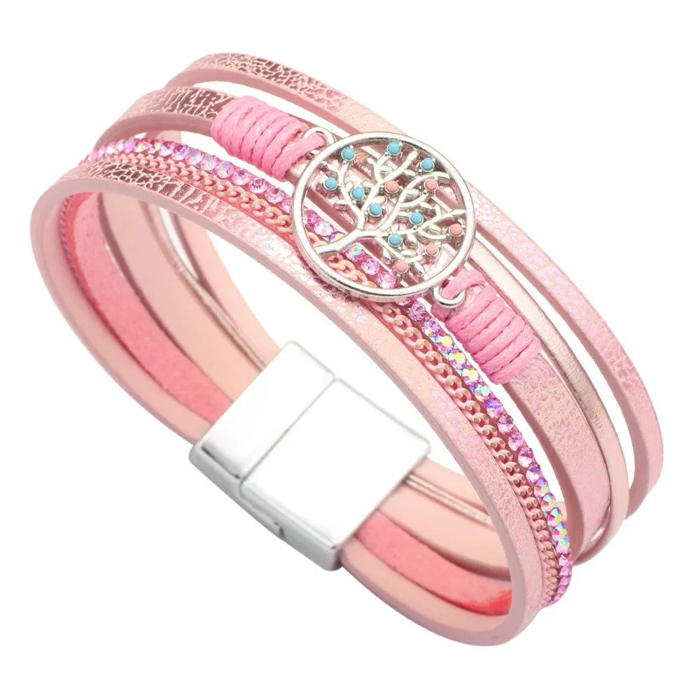 Blessed Cross PU Leather Bracelet – Bohemian Christian Rhinestone Wrap Bracelet for Women | Vintage Faith Jewelry Gift | Blessings Is Here