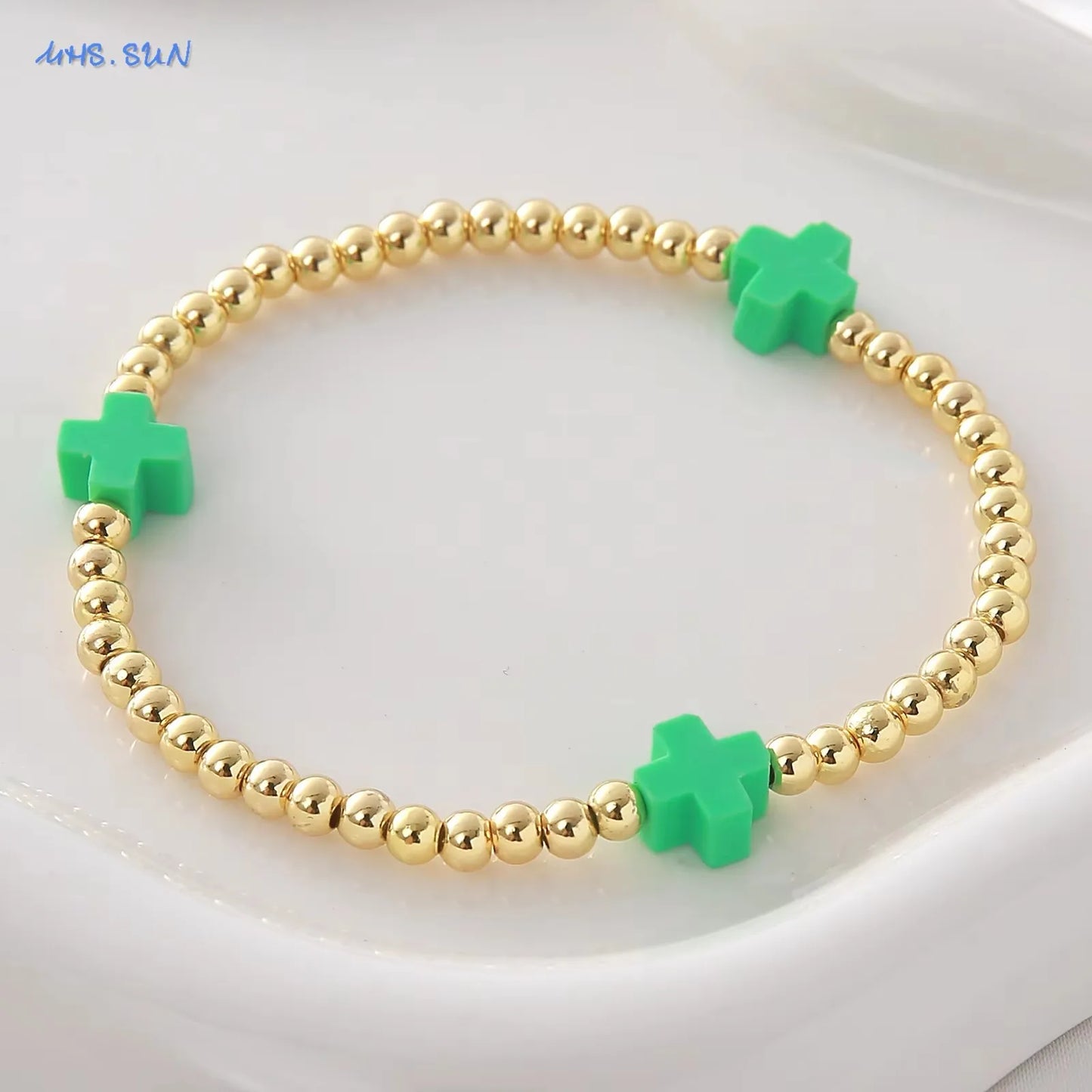 Gold Beaded Cross Bracelet, Christian Bracelet for Women and Men, Faith Jewelry, Inspirational Religious Gift