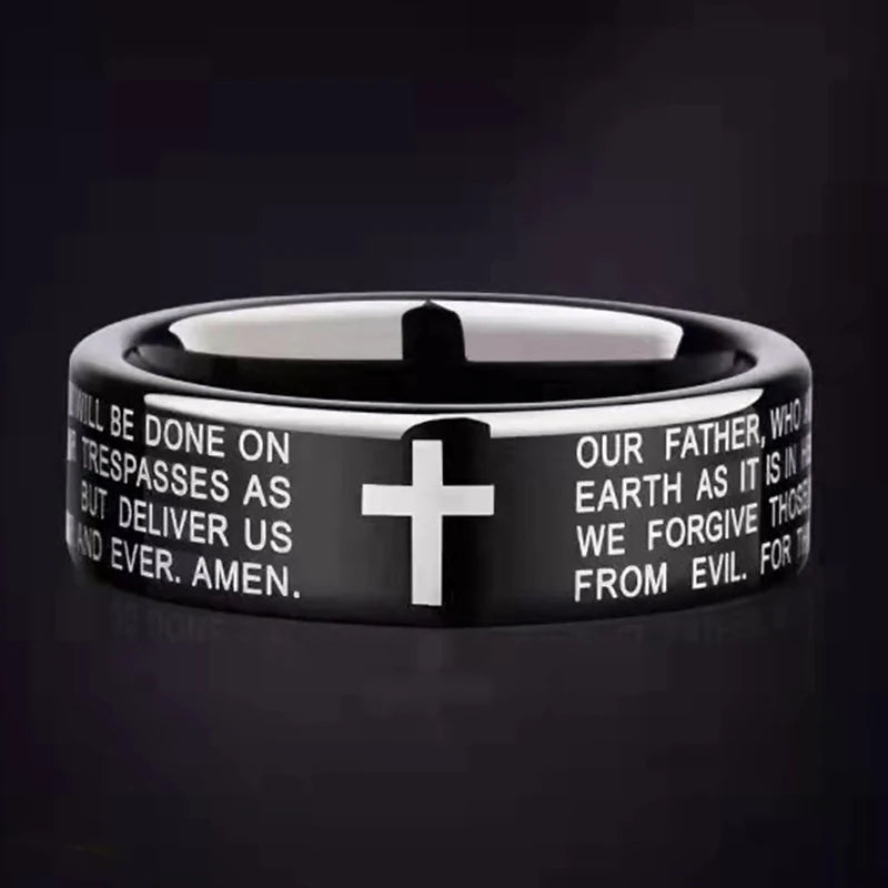 Bible Prayer Stainless Steel Jesus Cross Ring - Blessings is Here