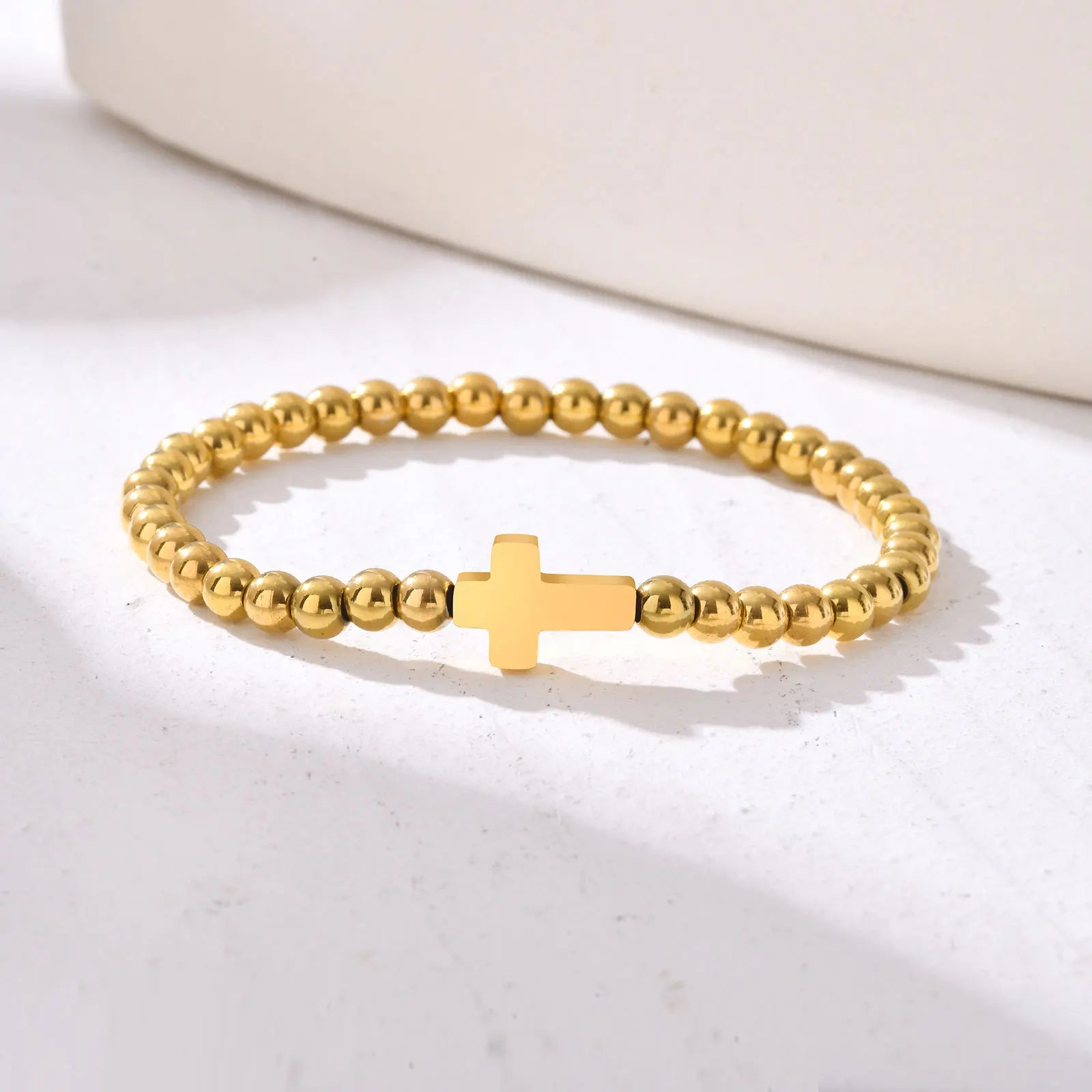 Minimalist Stretch Cross Bracelet for Women,Round Beads Bracelets，Stainless Steel Waterproof Jewelry Gift - Blessings is Here