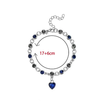 925 Silver Blue Crystal Heart Charm Bracelet for Women