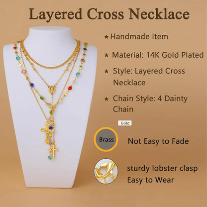 Layered Cross Necklaces for Women Trendy, Bohemian Bead Pearl Y Long Pendant Necklace Set, Vintage Rosary Necklace Adjustable