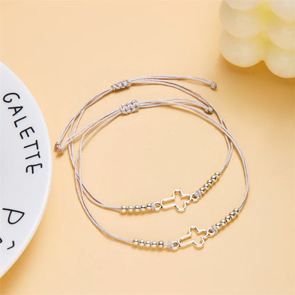 2Pcs/Set New Simple Cross Braided Bracelet for Women Men Handmade Adjustable Friendship Couple Bracelet Christian Prayer Jewelry