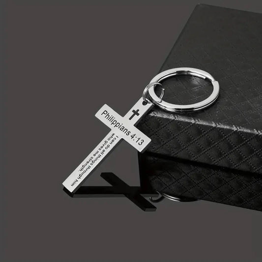 Stainless Steel Faith Christian Cross Bible Verse Keychain
