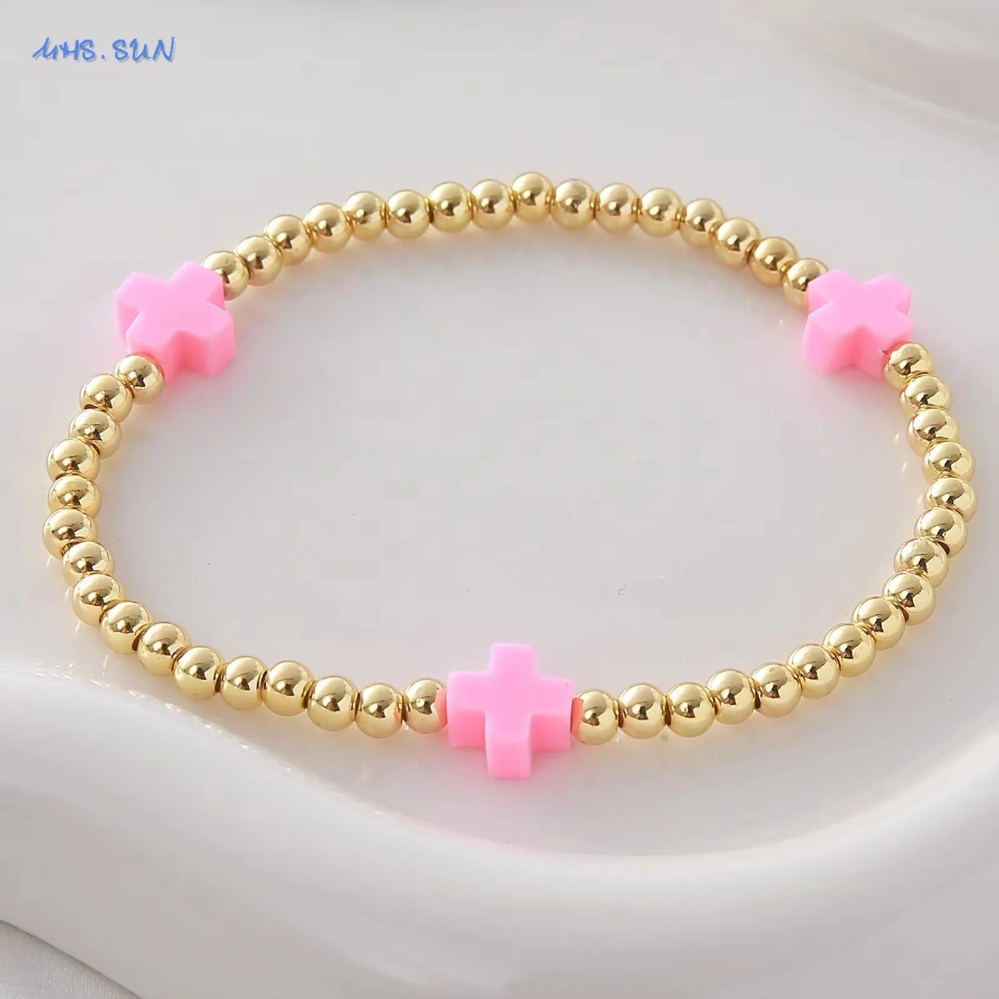 Gold Beaded Cross Bracelet, Christian Bracelet for Women and Men, Faith Jewelry, Inspirational Religious Gift