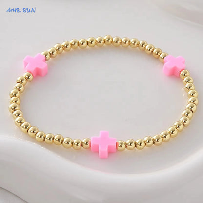 Gold Beaded Cross Bracelet, Christian Bracelet for Women and Men, Faith Jewelry, Inspirational Religious Gift