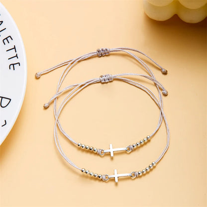 2Pcs/Set New Simple Cross Braided Bracelet for Women Men Handmade Adjustable Friendship Couple Bracelet Christian Prayer Jewelry