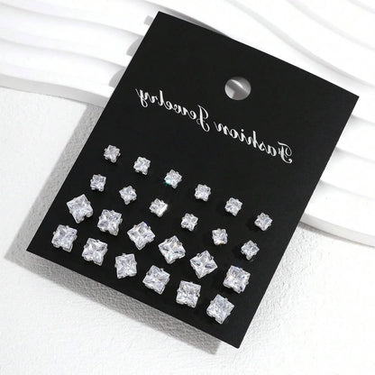 12-Pair Zirconia Stud Earring Set