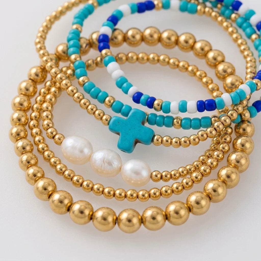 6PCS Bohemian Cross Beaded Bracelet Set for Women