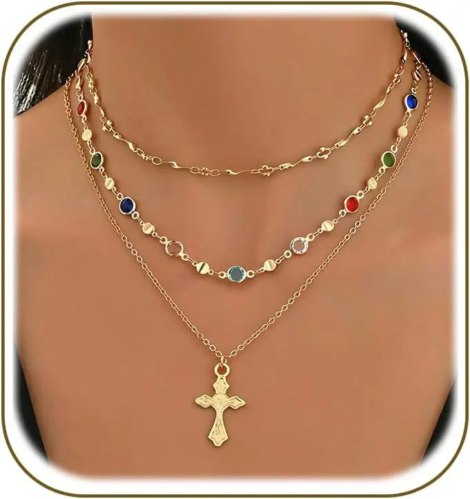Layered Cross Necklaces for Women Trendy, Bohemian Bead Pearl Y Long Pendant Necklace Set, Vintage Rosary Necklace Adjustable