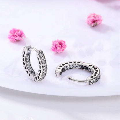 925 Silver Heart & Star Zircon Hoop Earrings