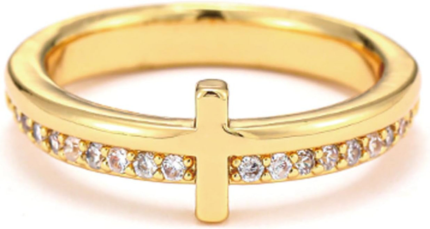 Cross Ring Pray Throuhgh It Cross Ring for Daughter/Granddaughter From Mom, Stackable Cubic Zirconia Cross Rings for Women Girls