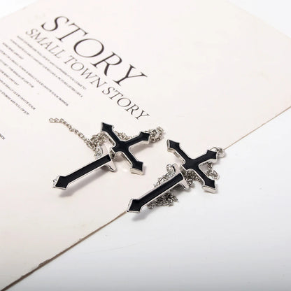 Unisex Vintage Black Cross Chain Earrings