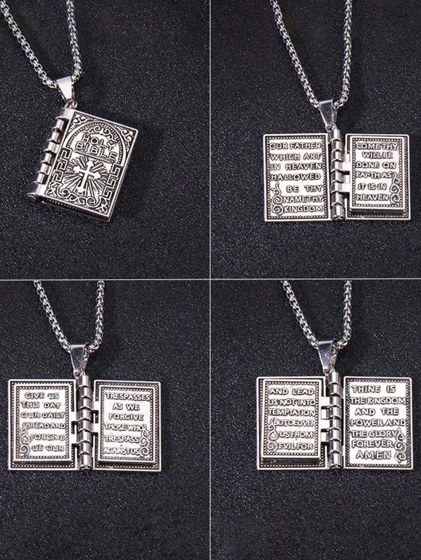 1 pc Vintage Holy Bible Pendant Necklace for Men &amp; Women – Polished Alloy Christian Cross Book Necklace, Opening Bible Locket Pendant, Gold &amp; Silver Religious Jewelry Gift