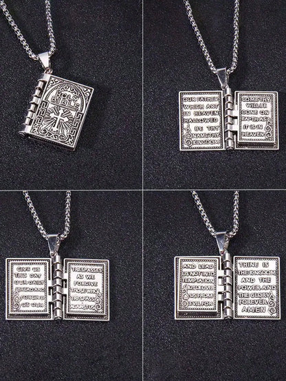 1 pc Vintage Holy Bible Pendant Necklace for Men &amp; Women – Polished Alloy Christian Cross Book Necklace, Opening Bible Locket Pendant, Gold &amp; Silver Religious Jewelry Gift