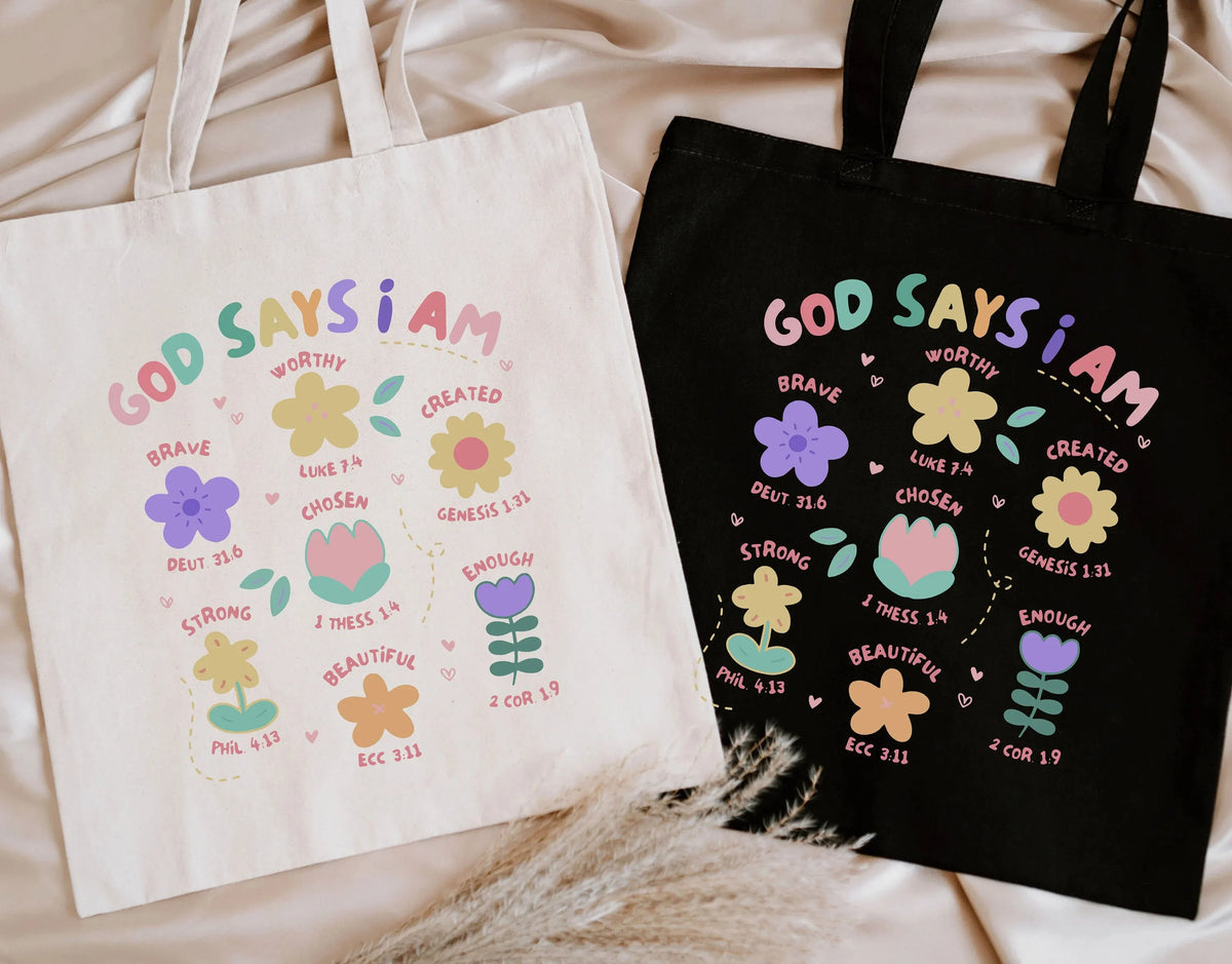 God Is Good Christian Tote Bag – Floral Canvas Shoulder Bag for Women