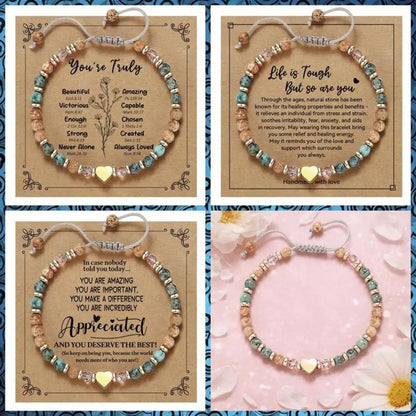 Inspirational Bead Bracelet Gift for Her | Handmade Wish Bracelet with Message Card | Motivational Boho Heart Bracelet
