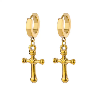 Stainless Steel Zircon Cross Dangle Christian Earrings