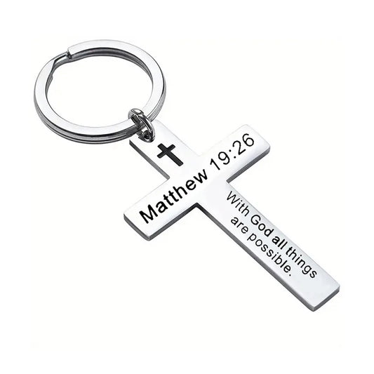 Stainless Steel Faith Christian Cross Bible Verse Keychain