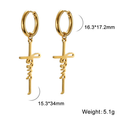 Cross Charm Dangle Earrings Ichthys Jesus Fish Christian Symbol Hoop Earrings Stainless Steel Catholic Amulet
