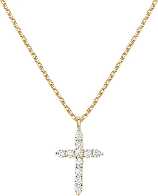 PAVOI 14K Gold Plated Cubic Zirconia Cross Necklace for Women | Cross Faith Pendant Necklaces
