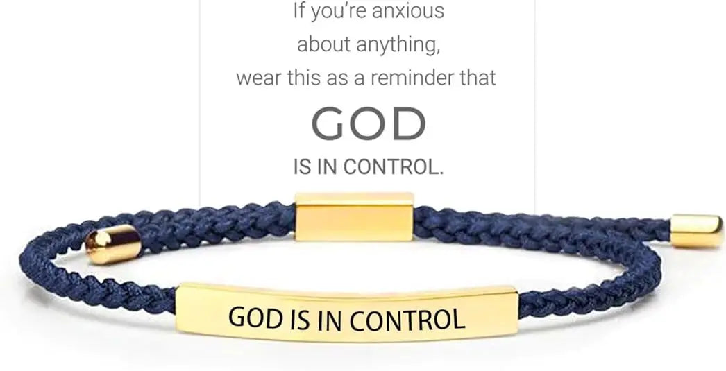 God Is in Control Inspirational Bracelets for Women Men Stainless Steel Lettering Braided Bracelet Christmas Birthday Gifts