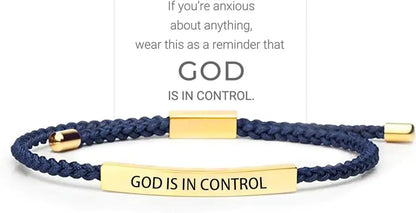 God Is in Control Inspirational Bracelets for Women Men Stainless Steel Lettering Braided Bracelet Christmas Birthday Gifts