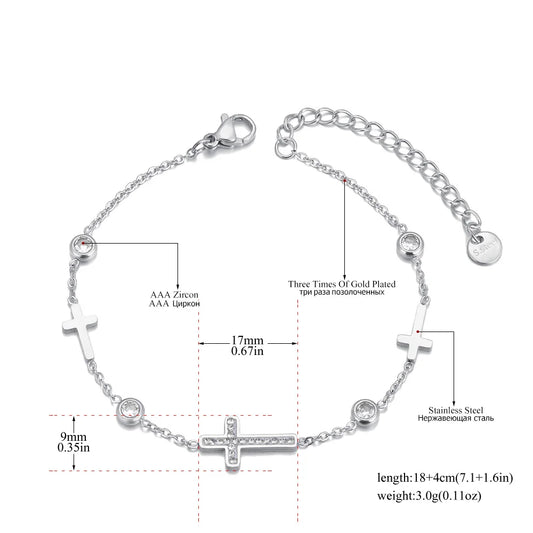 Lokaer 316L Stainless Steel Cubic Zirconia Cross Charm Bracelet For Women 18K Gold Plated Vintage Wedding Jewelry браслет B23148