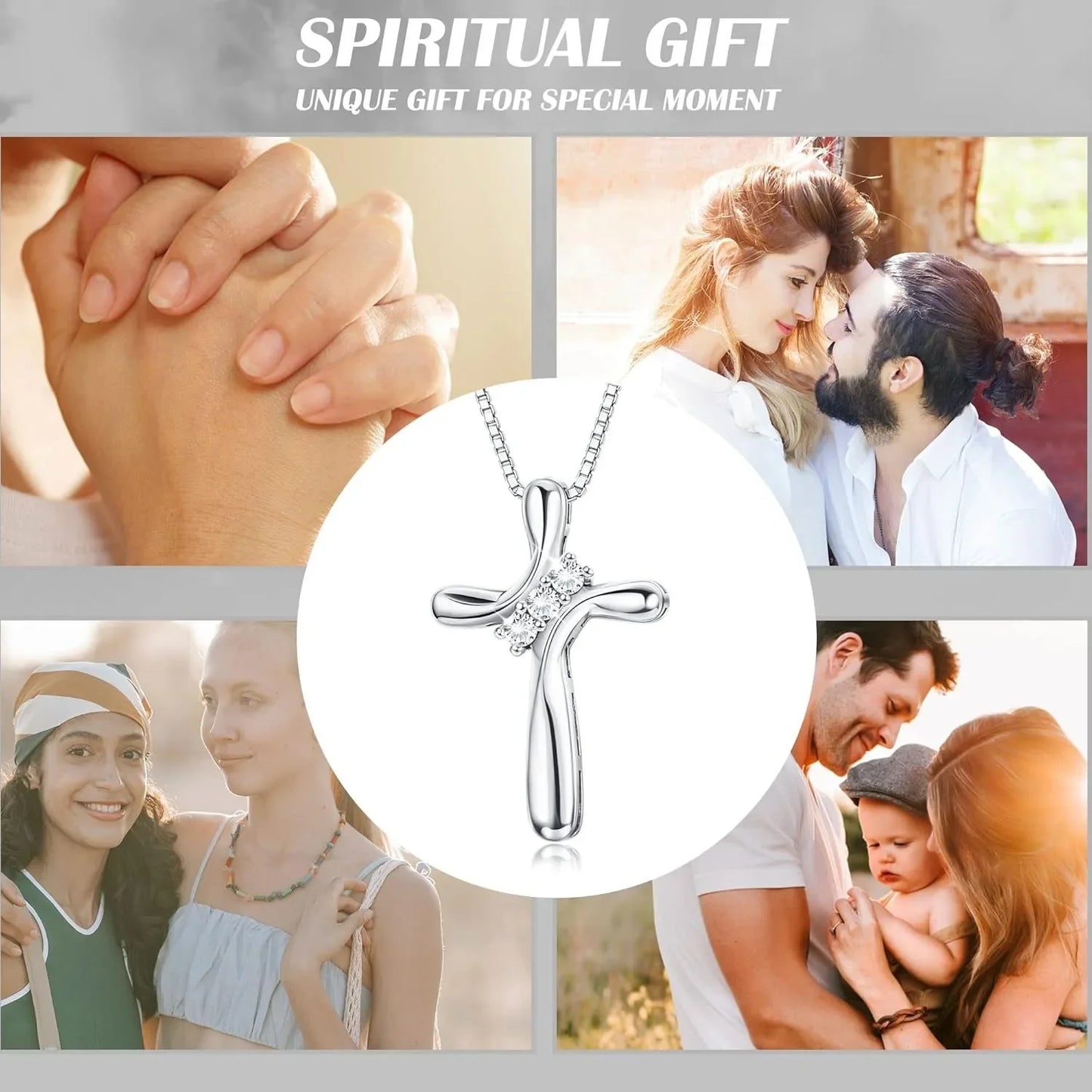 925 Sterling Silver Cross Necklace for Women | Cubic Zirconia Cross Pendant with 18" Box Chain | Christian Faith Jewelry Gift for Women