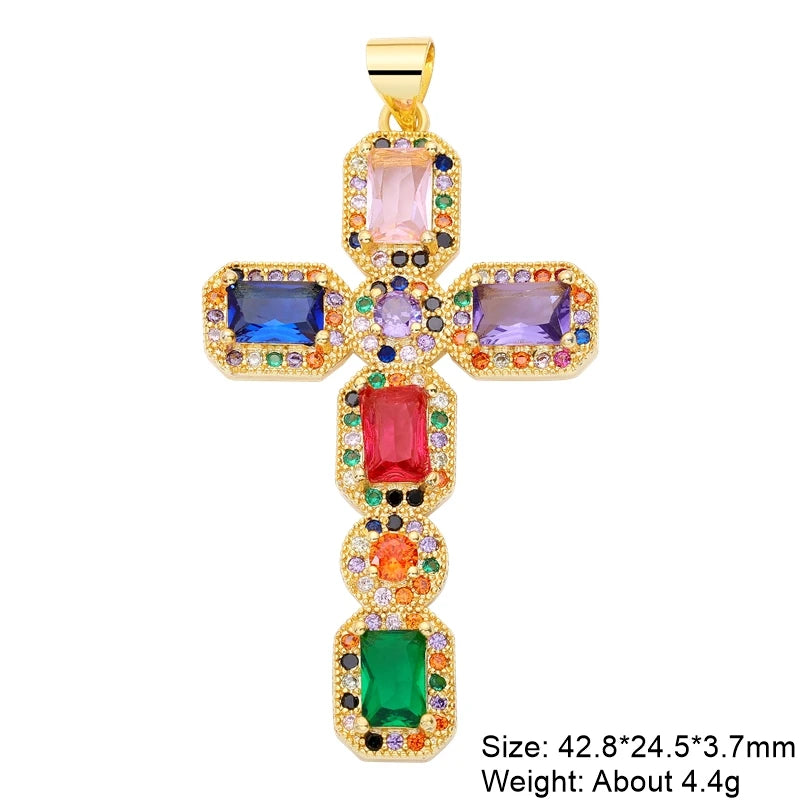 Juya Handmade 18K Real Gold Plated Cubic Zirconia Christian Cross Charms For DIY Rosary Religious Pendant Jewelry Making - Blessings is Here