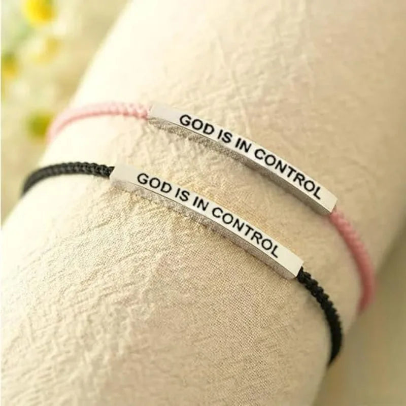 God Is in Control Inspirational Bracelets for Women Men Stainless Steel Lettering Braided Bracelet Christmas Birthday Gifts