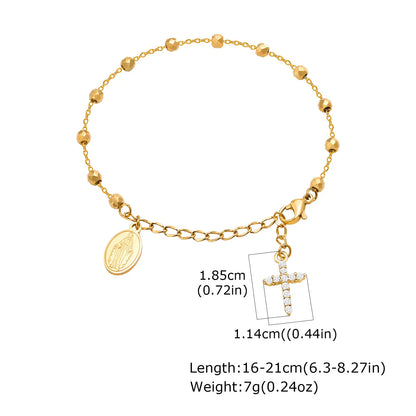 Stainless Steel Cubic Zirconia Cross Rosary Bracelet