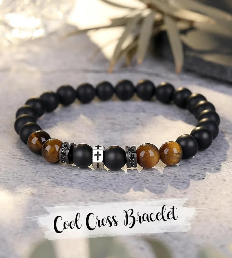 Cross Bracelet Men Boys Gifts for Teen Boys Son Grandson Nephew, Birthday Graduation Christian First Communion Confirmation Gift
