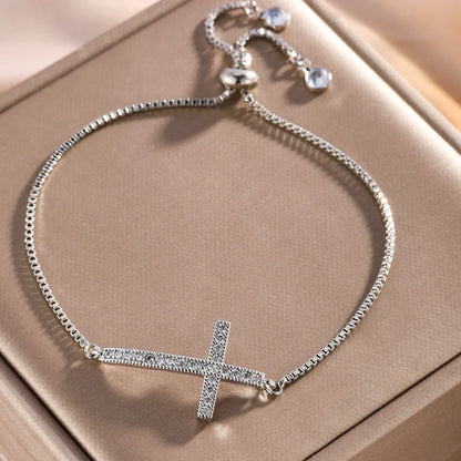 Yupsk Fashion Zircon Crystal Cross Bracelet For Women Adjustable Golden Chain Charm Minimalist Daily Jewelry - Blessings is Here
