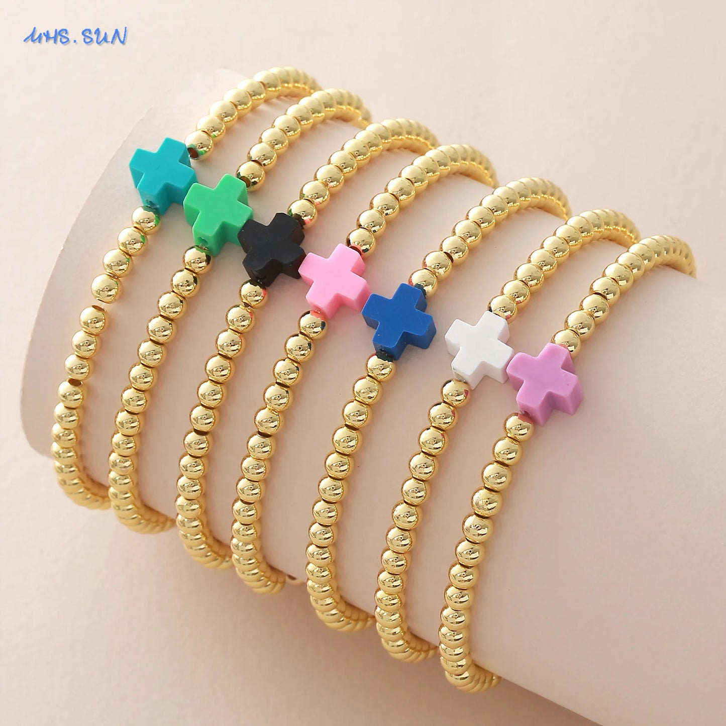 Gold Beaded Cross Bracelet, Christian Bracelet for Women and Men, Faith Jewelry, Inspirational Religious Gift